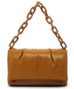 Acrylic Chain Link Puffy Flap Crossbody Bag CSD008 BROWN
